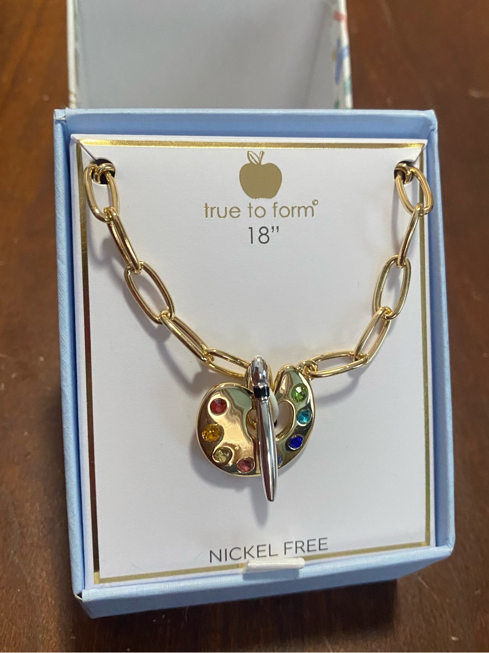 NIB! True to Form Gold-tone 18” Chain Artist's Paint Pallet Necklace